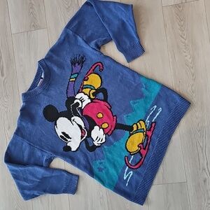 Vintage 90s Mickey Inc Disney Ramie Knit Mickey Ice Skating Pullover Sweater Med